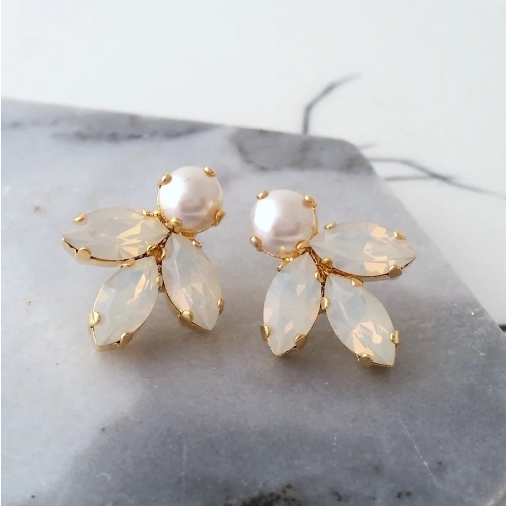 Opal and pearl cluster earrings